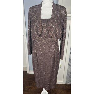 Alex Evenings Brown Lace Sequin Dress & Jacket NWT Sz 12 Formal/Wedding/Cocktail